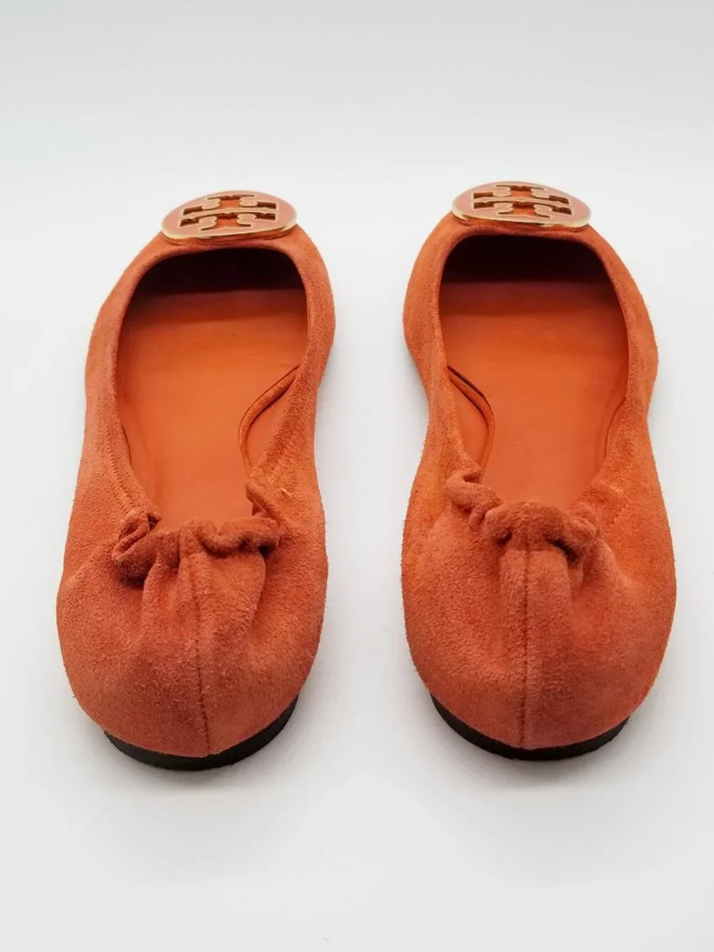 Tory Burch Reva Suede Leather Ballet Flat Orange Size 9.5M Classic Preppy $225 - Picture 6 of 14